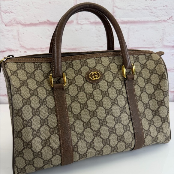 Gucci Vintage GG Canvas Sherry Line Leather Top-Handle Satchel - Picture 2 of 16